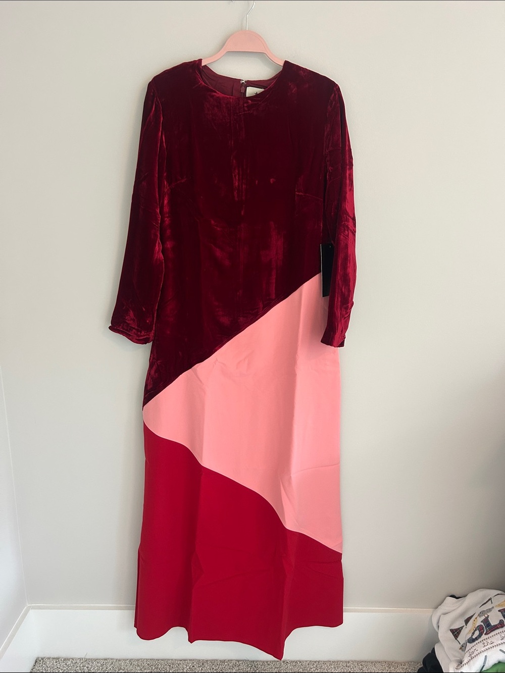 Tuckernuck Velvet Colorblock Maxi Dress in Burgundy, Pink and Red